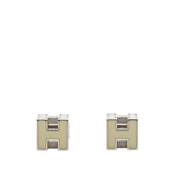 Hermes Hermès Cage de H Cube Stud Earrings in Silver and Off-White Metal for ... - Picture 1 of 4